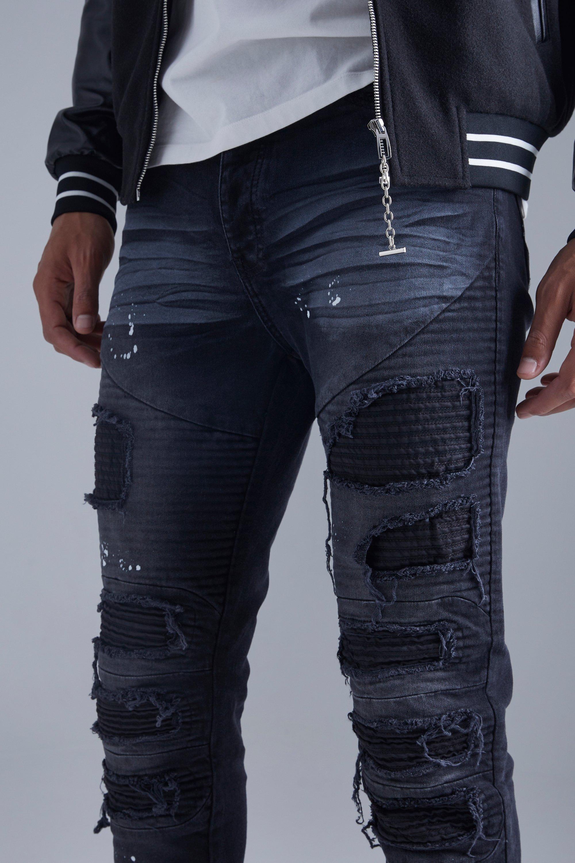 Ripped biker skinny hot sale jeans